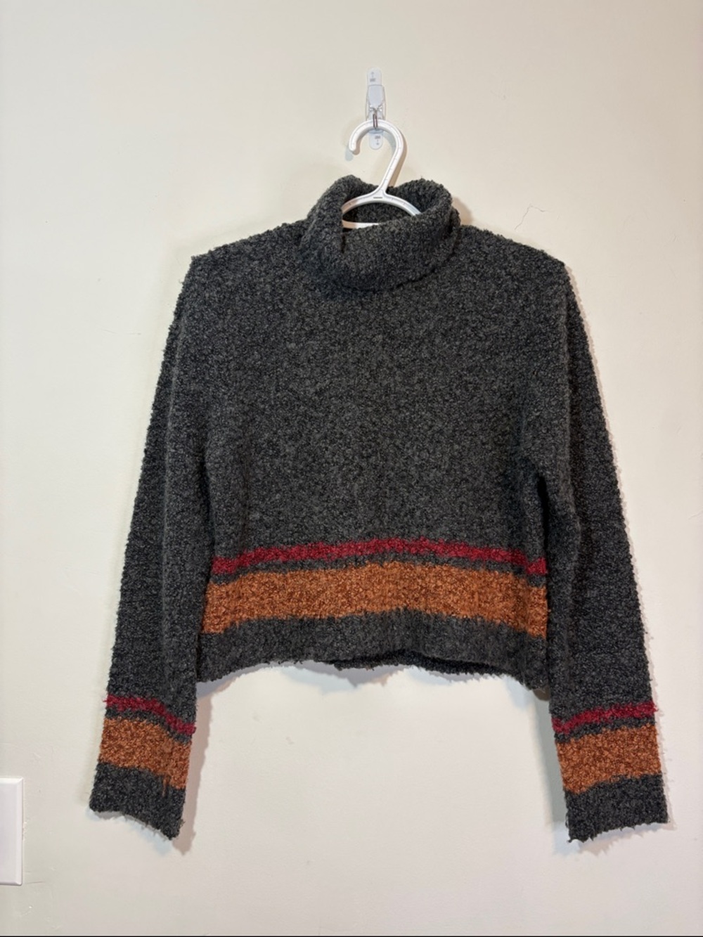 Vintage Moda International Wool Blend Charcoal Sunset Stripe Crop Turtleneck
